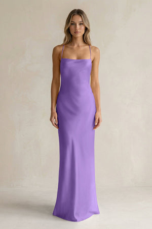 Sheath Satin Spaghetti Strap Bridesmaid Dress in Lilac - KISS BRIDAL Bridesmaid Dresses