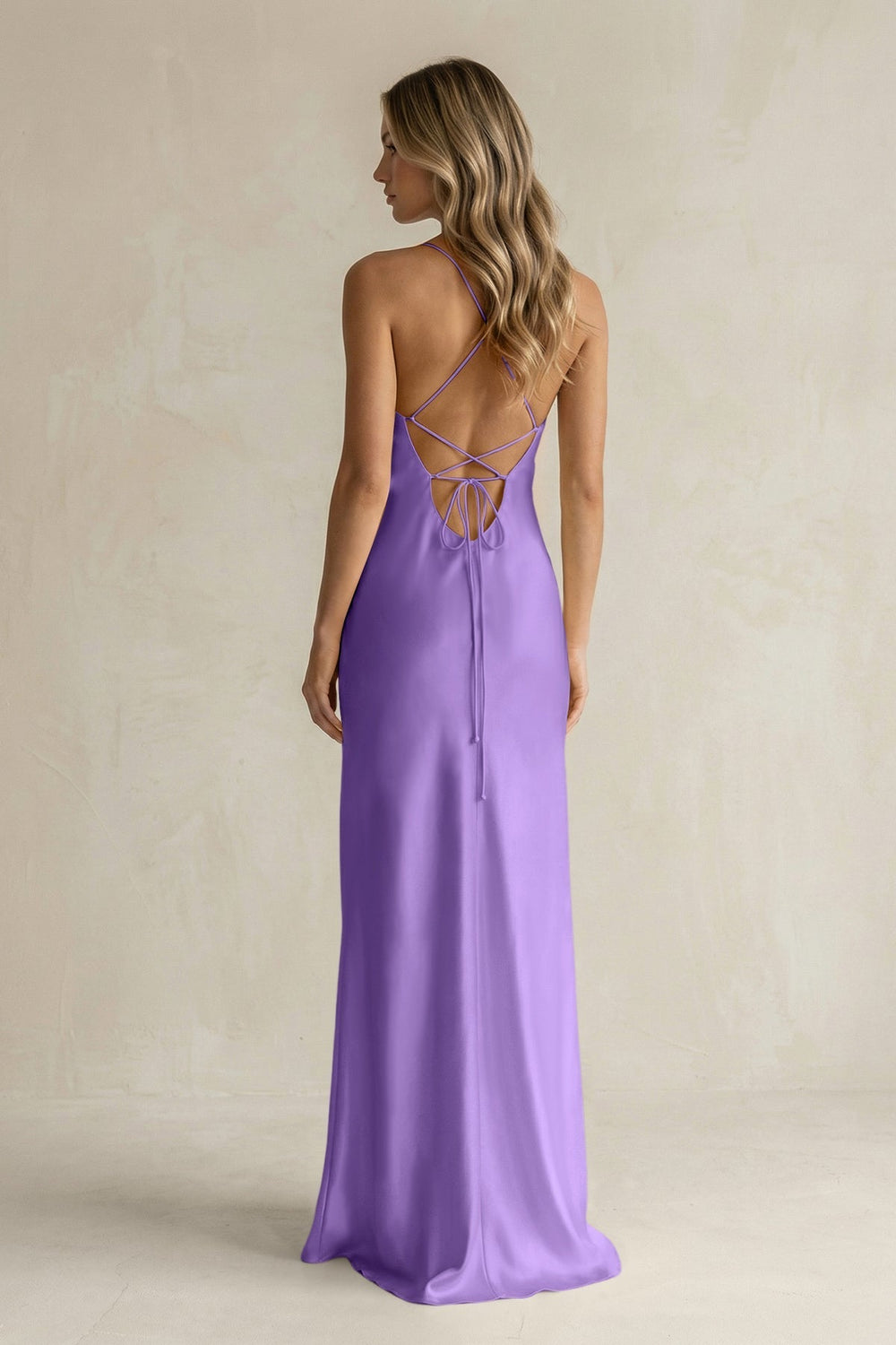 Sheath Satin Spaghetti Strap Bridesmaid Dress in Lilac