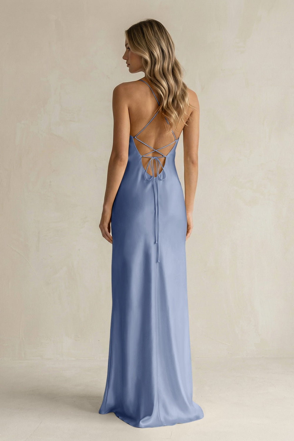 Sheath Satin Spaghetti Strap Bridesmaid Dress in Mist