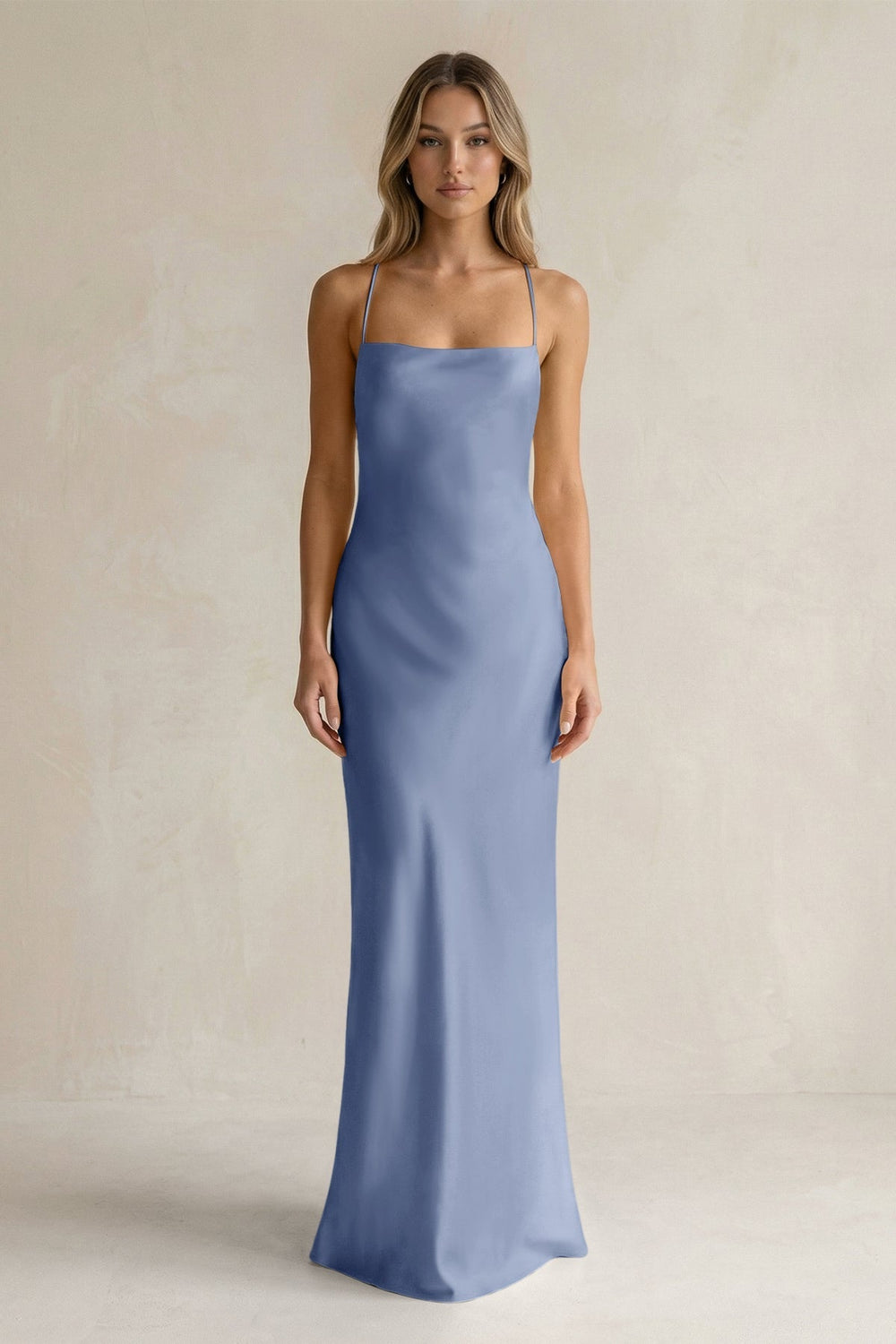 Sheath Satin Spaghetti Strap Bridesmaid Dress in Mist