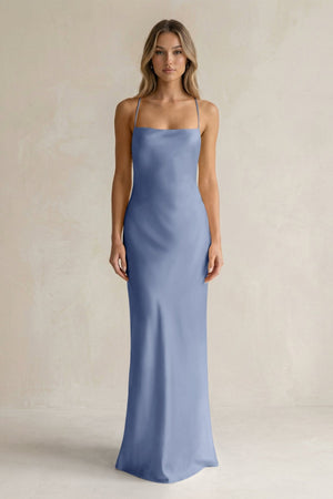 Sheath Satin Spaghetti Strap Bridesmaid Dress in Mist - KISS BRIDAL Bridesmaid Dresses