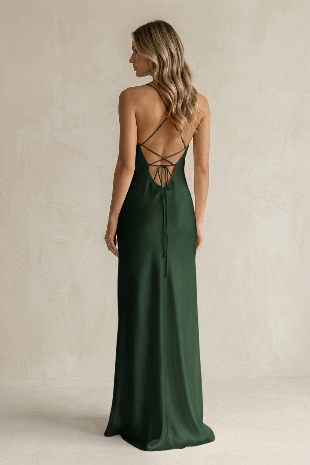 Sheath Satin Spaghetti Strap Bridesmaid Dress in Moss