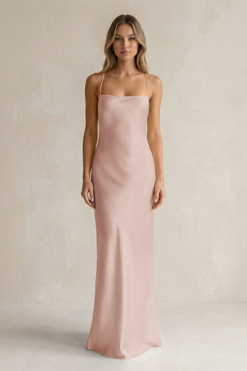 Sheath Satin Spaghetti Strap Bridesmaid Dress in Pale Blush