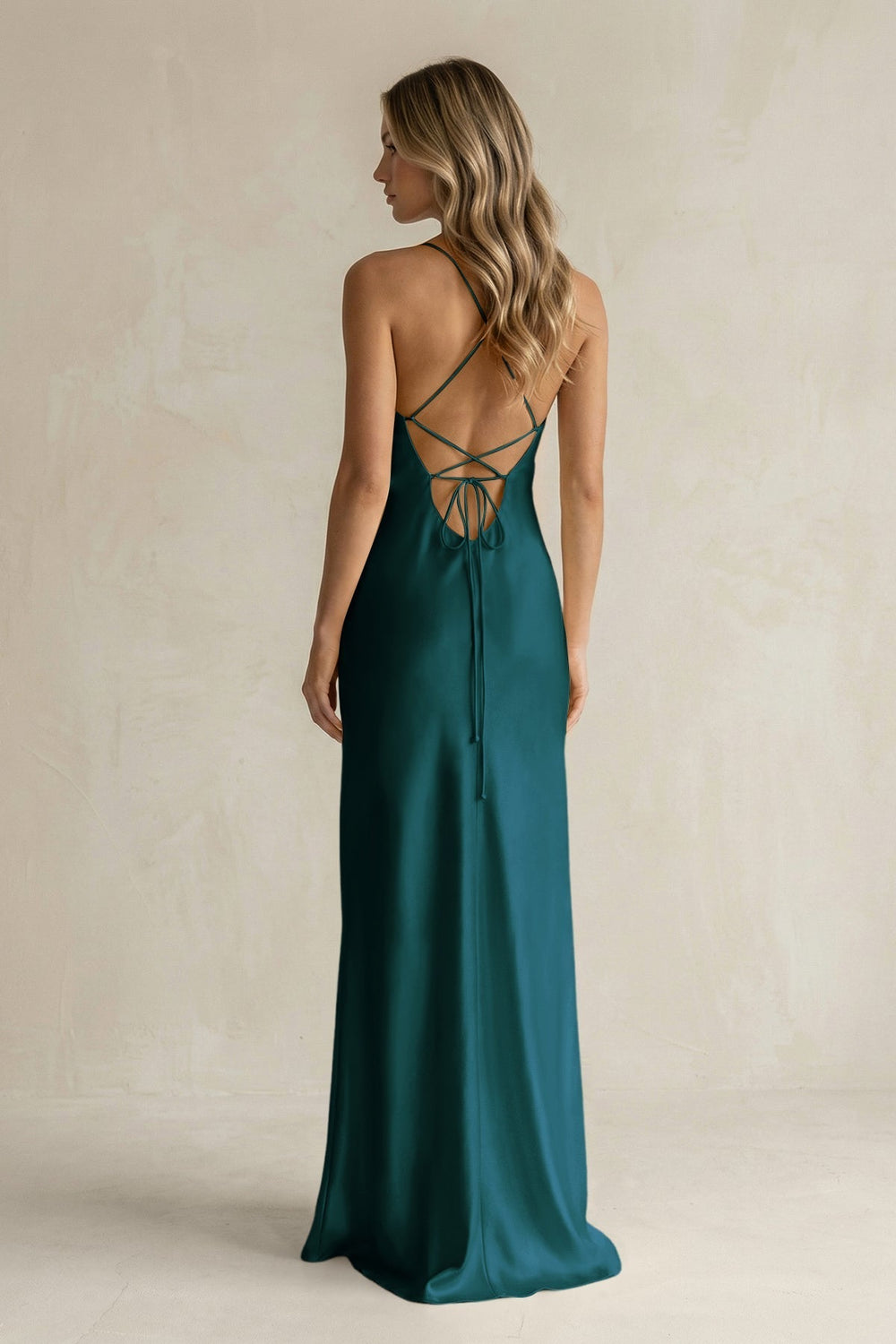 Sheath Satin Spaghetti Strap Bridesmaid Dress in Pine