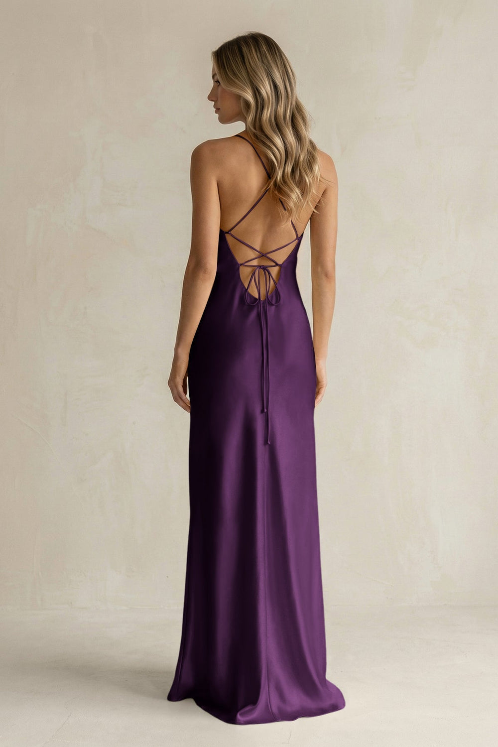 Sheath Satin Spaghetti Strap Bridesmaid Dress in Plum