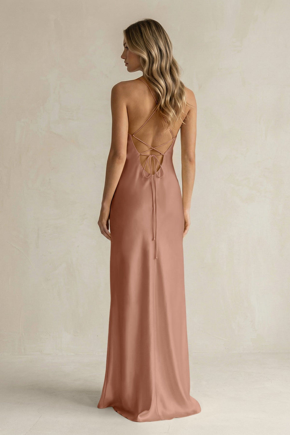 Sheath Satin Spaghetti Strap Bridesmaid Dress in Rosette