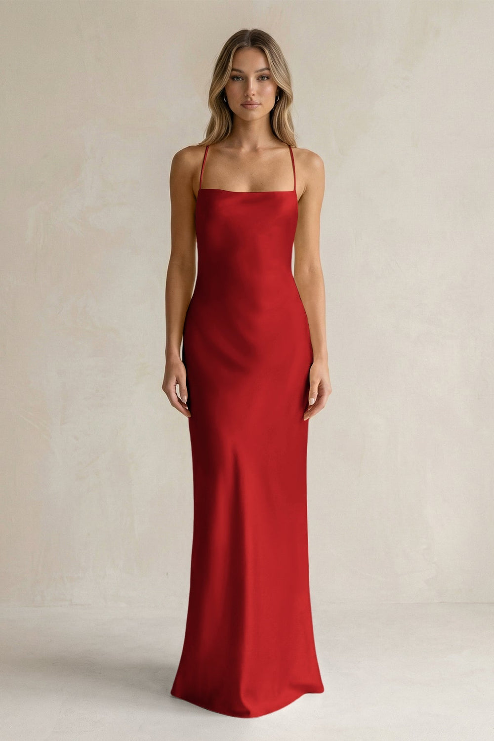 Sheath Satin Spaghetti Strap Bridesmaid Dress in Spice