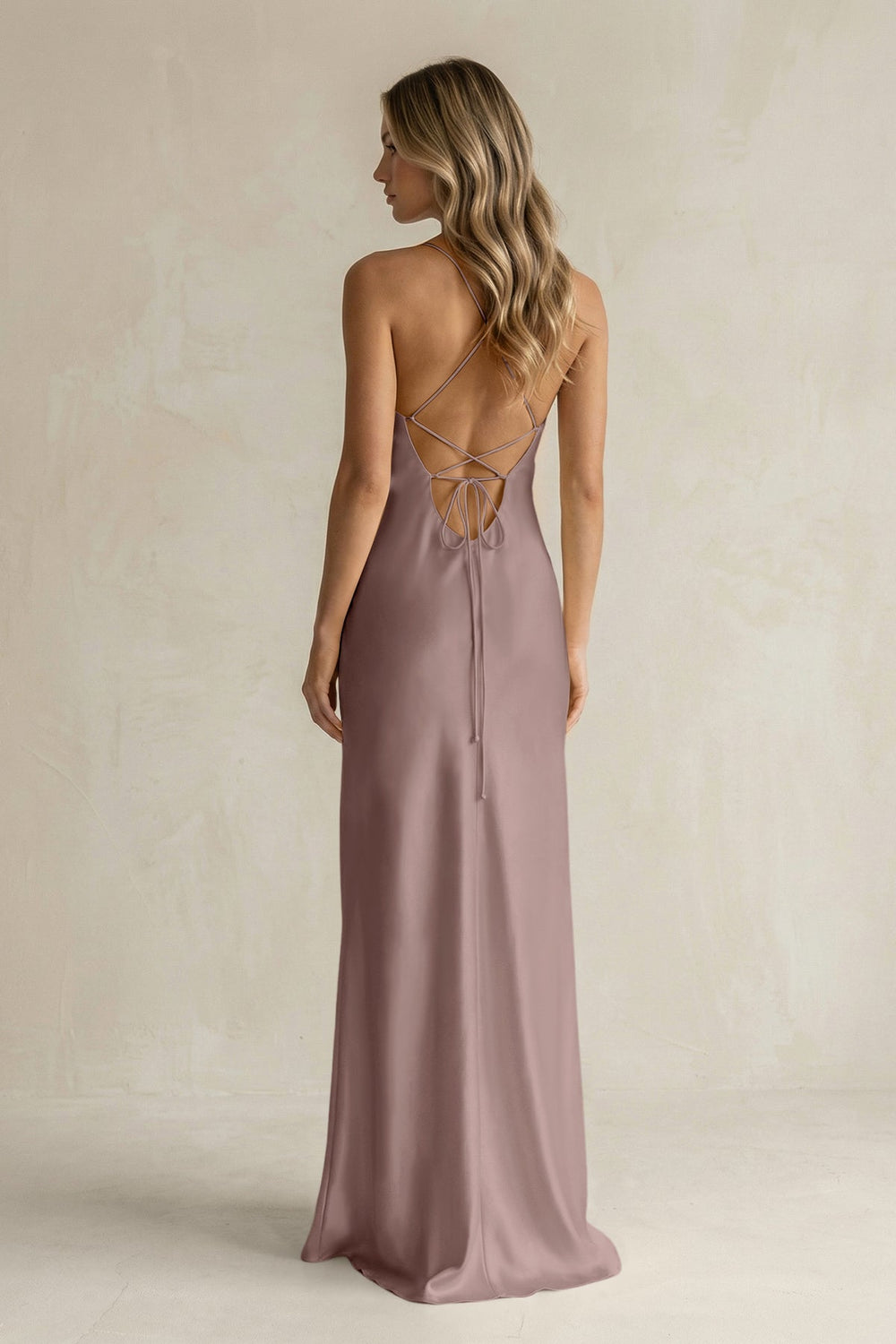 Sheath Satin Spaghetti Strap Bridesmaid Dress in Toffee