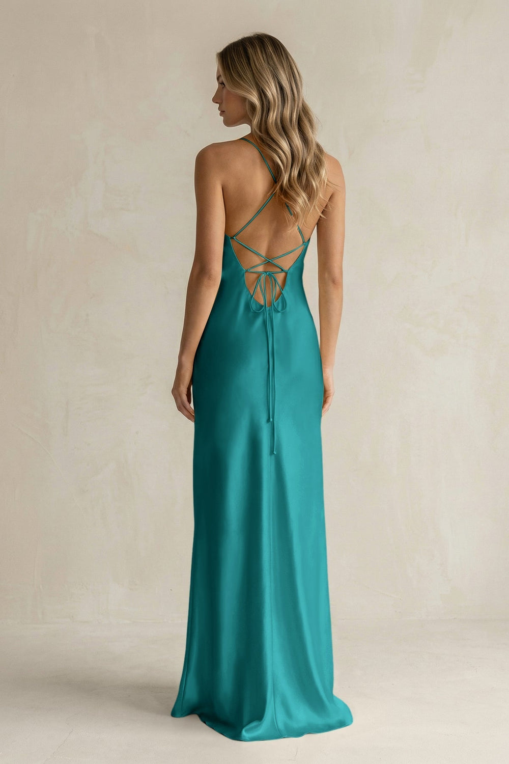 Sheath Satin Spaghetti Strap Bridesmaid Dress in Turquoise