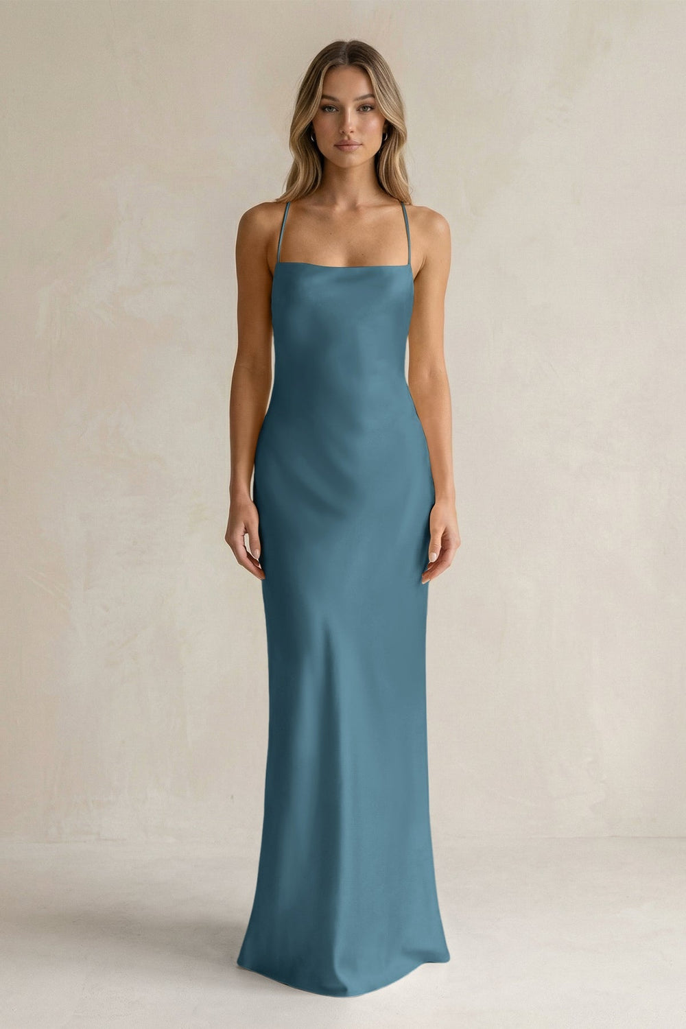 Sheath Satin Spaghetti Strap Bridesmaid Dress in Twilight