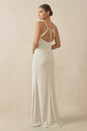 Sheath Spaghetti Straps Chiffon Long Bridesmaid Dress in Dove Gray - KISS BRIDAL Bridesmaid Dresses