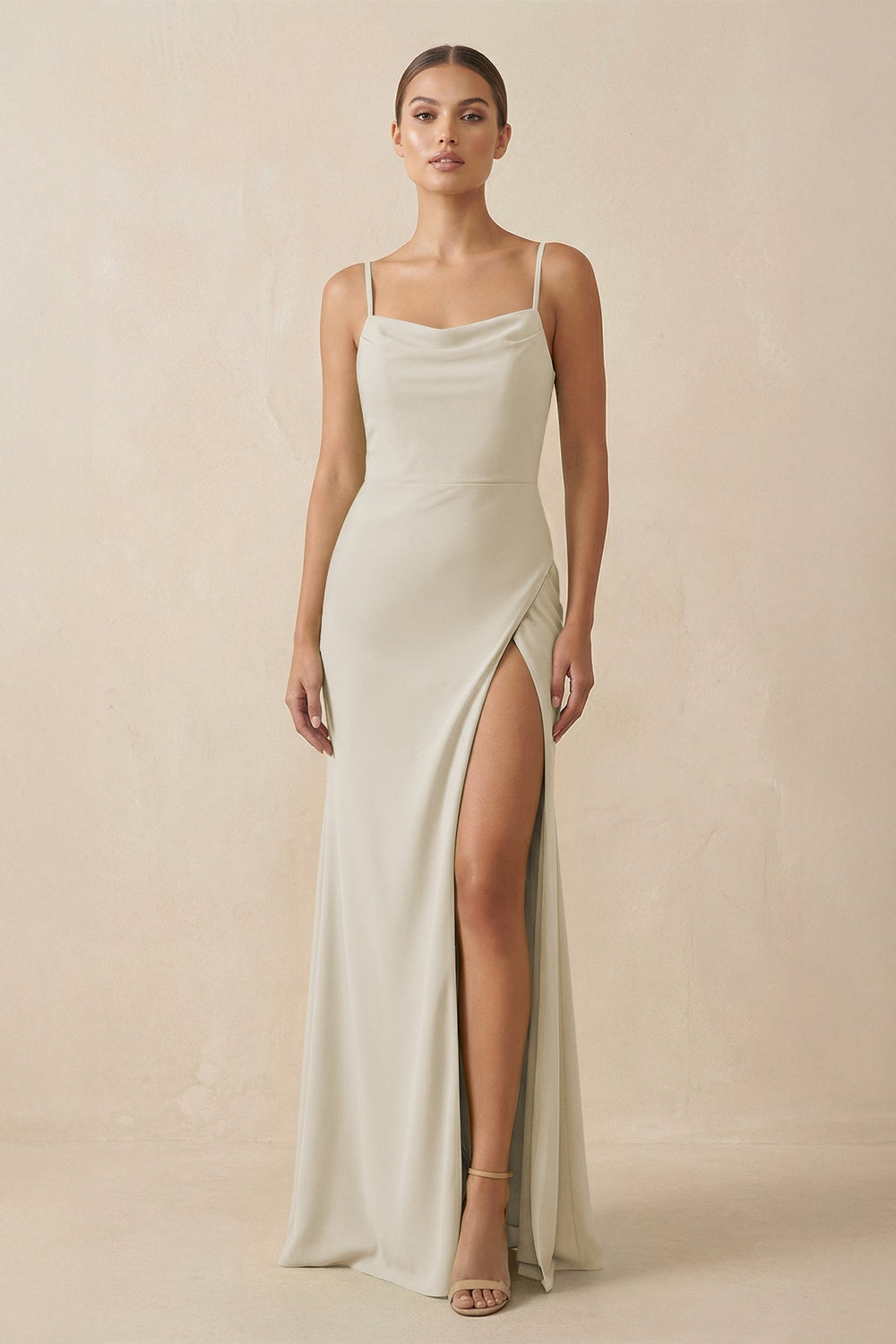 Sheath Spaghetti Straps Chiffon Long Bridesmaid Dress in Dove Gray