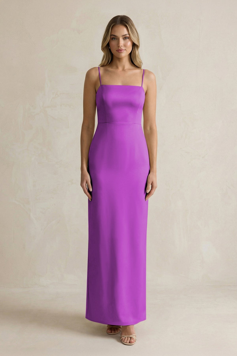 Sheath Spaghetti Straps Satin Bridesmaid Dress in Amethyst