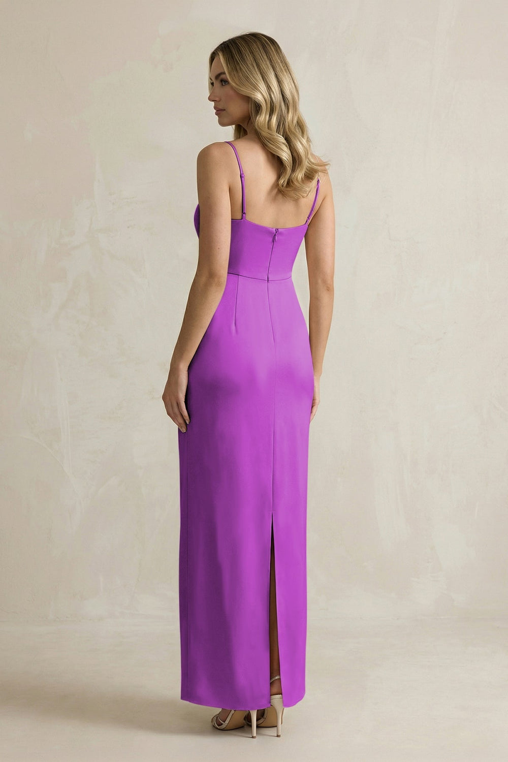Sheath Spaghetti Straps Satin Bridesmaid Dress in Amethyst