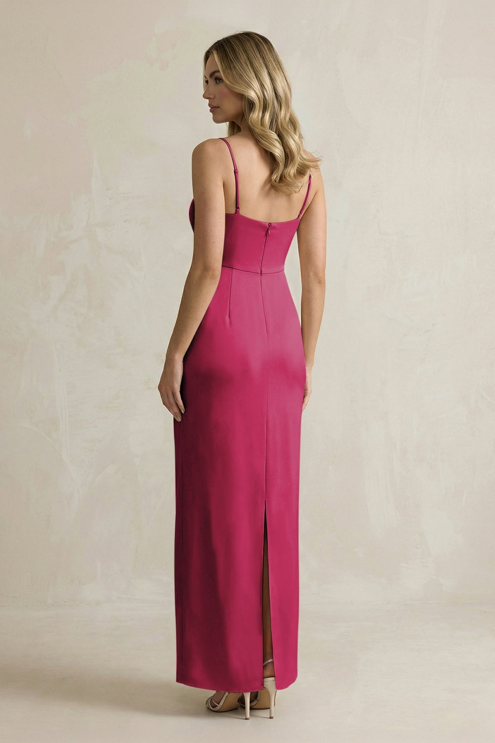Sheath Spaghetti Straps Satin Bridesmaid Dress in Berry