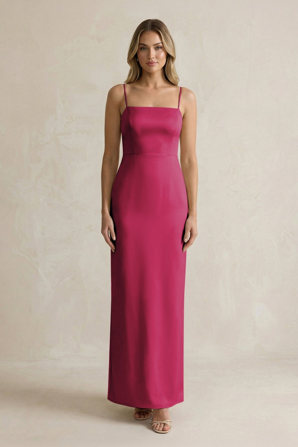 Sheath Spaghetti Straps Satin Bridesmaid Dress in Berry