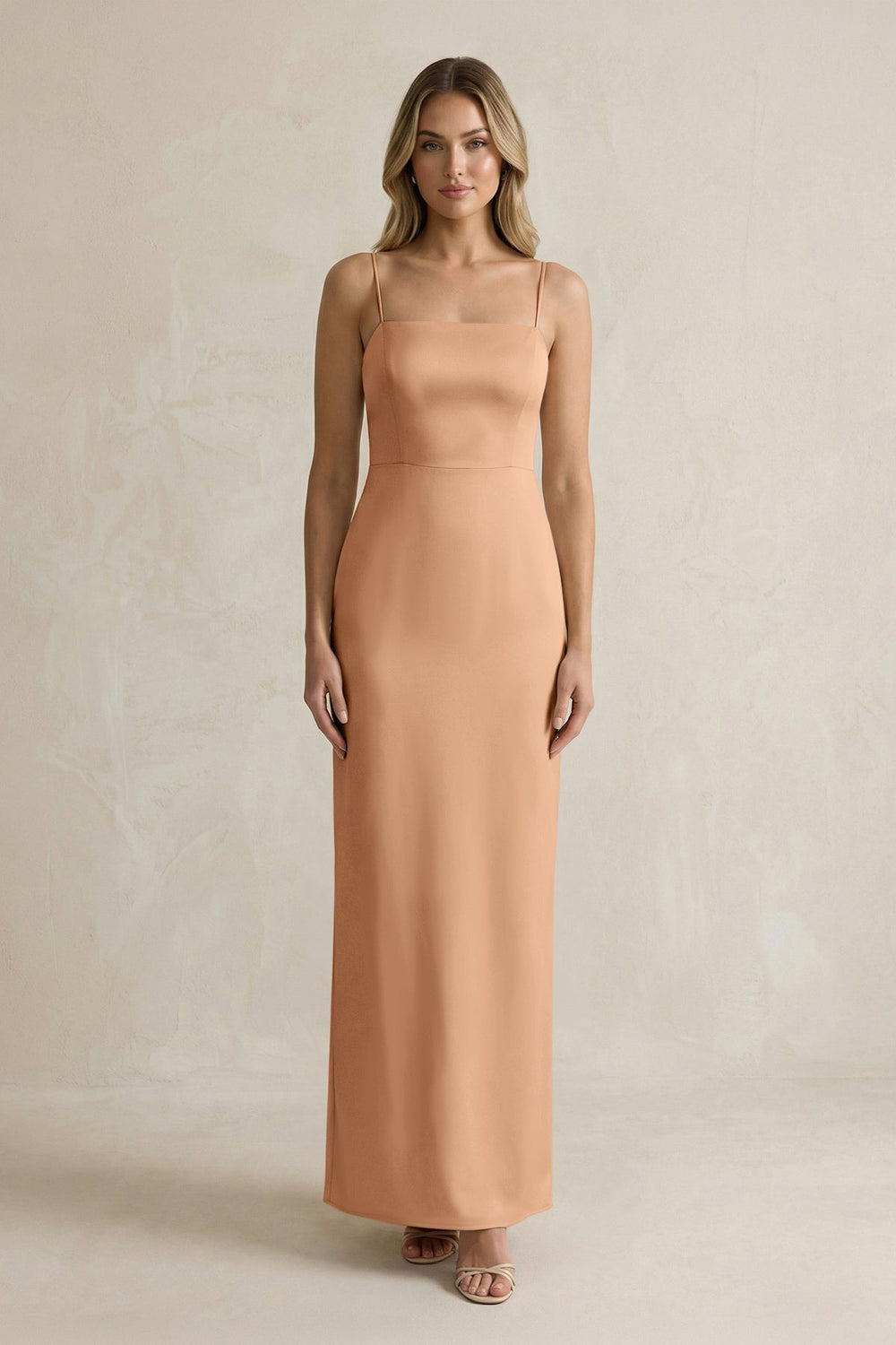 Sheath Spaghetti Straps Satin Bridesmaid Dress in Bronzer