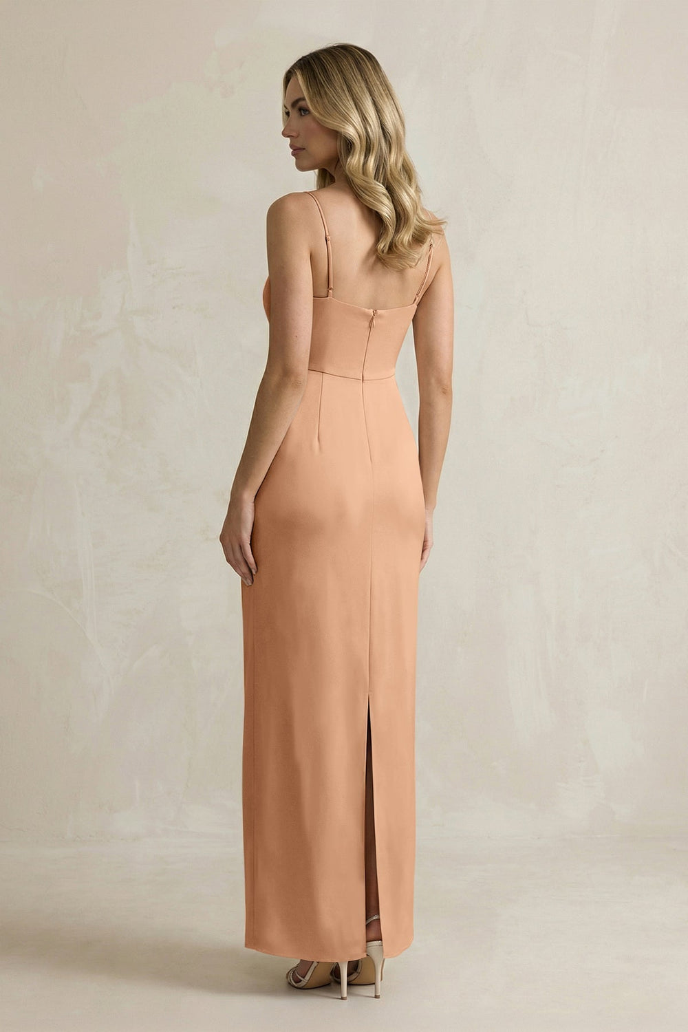 Sheath Spaghetti Straps Satin Bridesmaid Dress in Bronzer