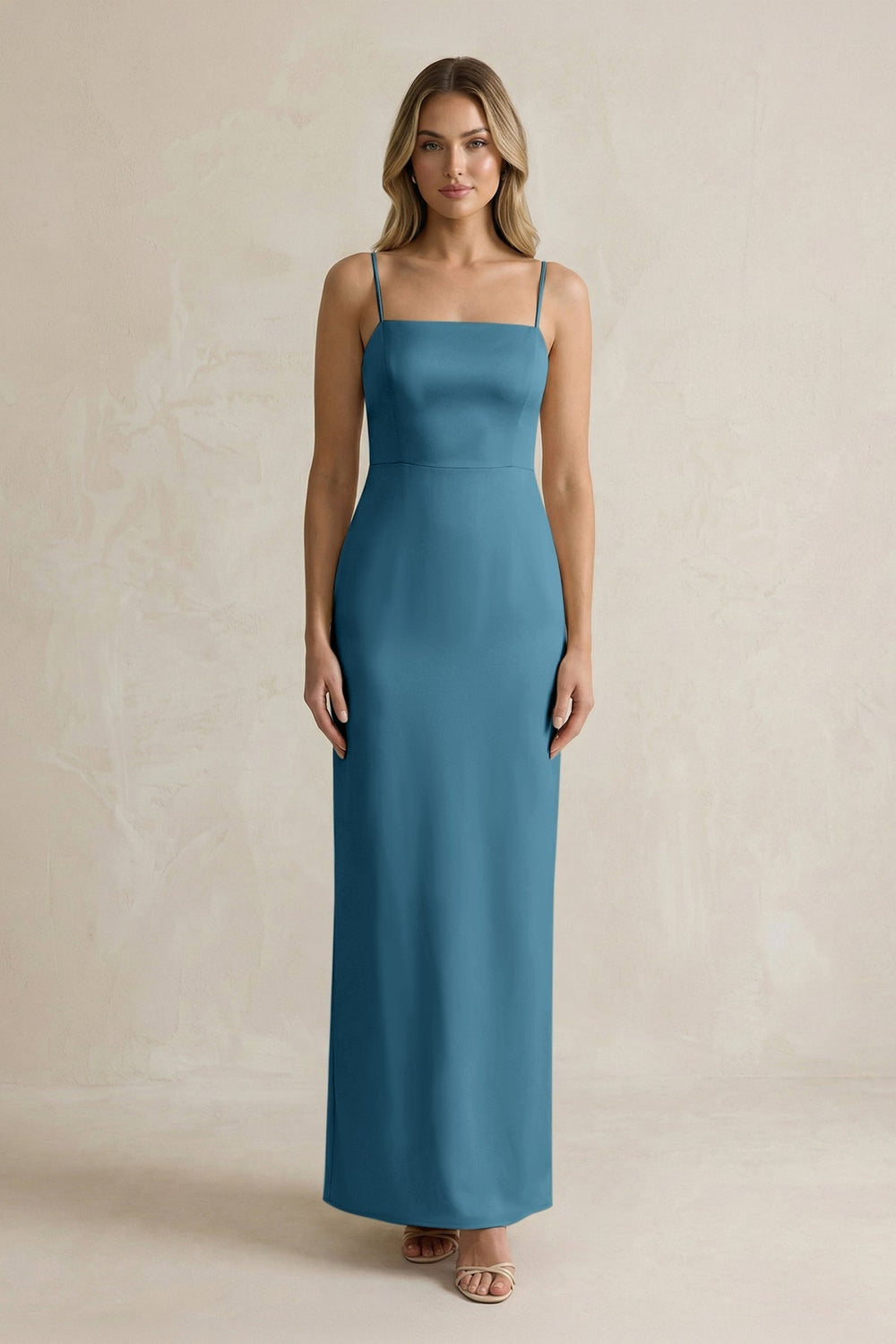Sheath Spaghetti Straps Satin Bridesmaid Dress in Dark Teal