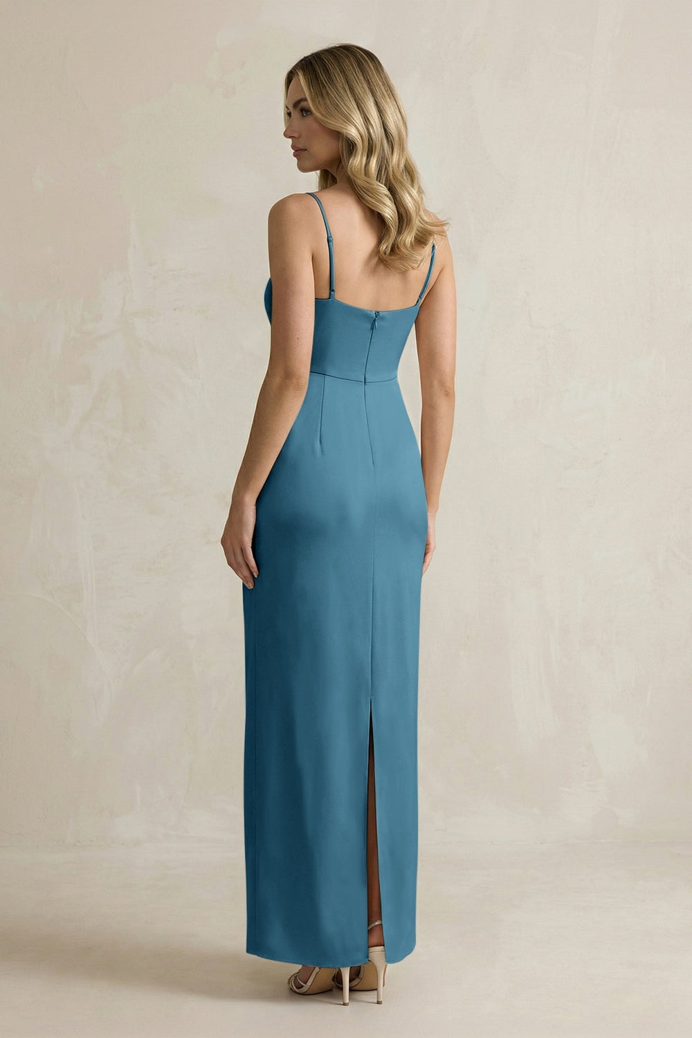Sheath Spaghetti Straps Satin Bridesmaid Dress in Dark Teal
