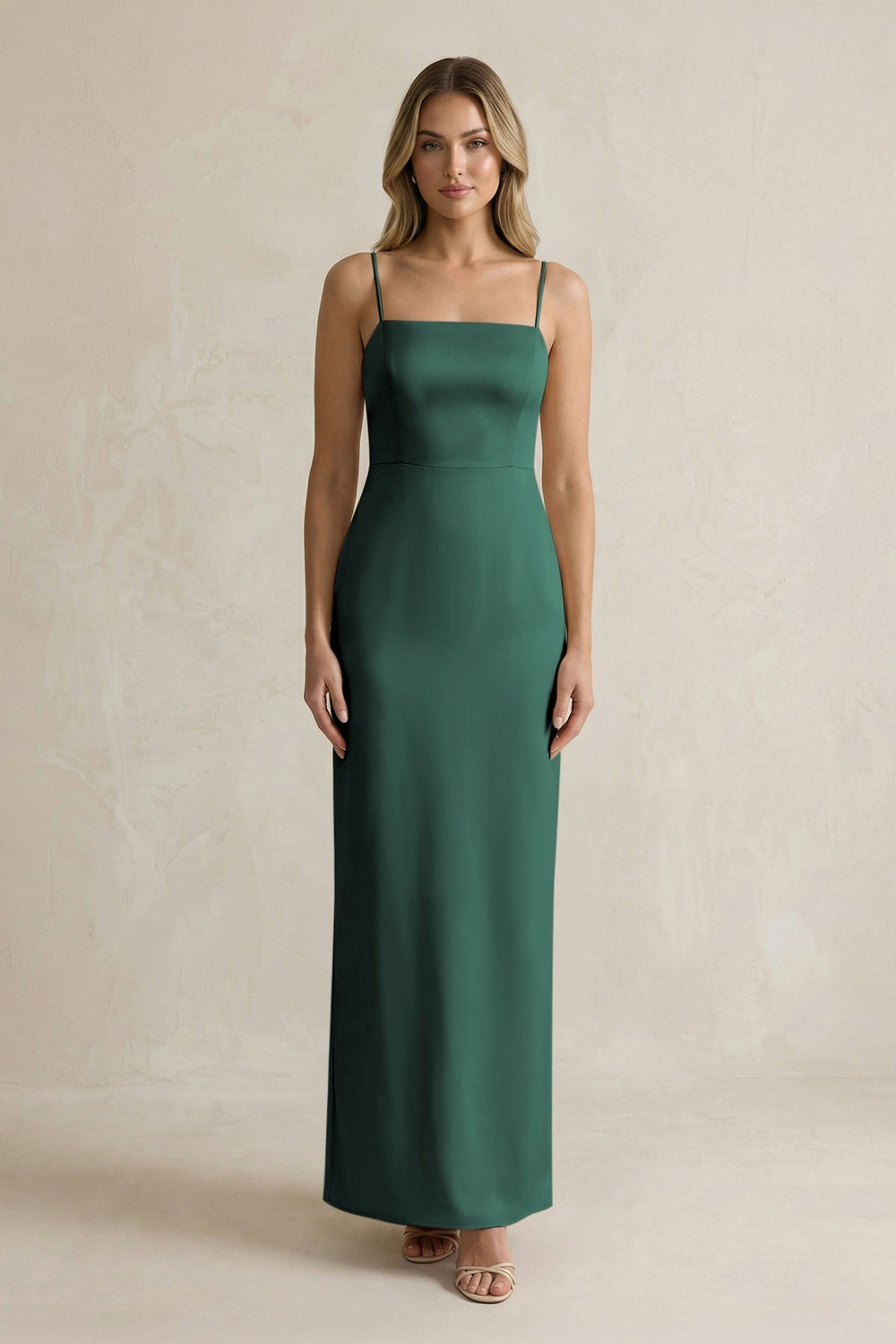Sheath Spaghetti Straps Satin Bridesmaid Dress in Emerald