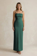 Sheath Spaghetti Straps Satin Bridesmaid Dress in Emerald - KISS BRIDAL Bridesmaid Dresses