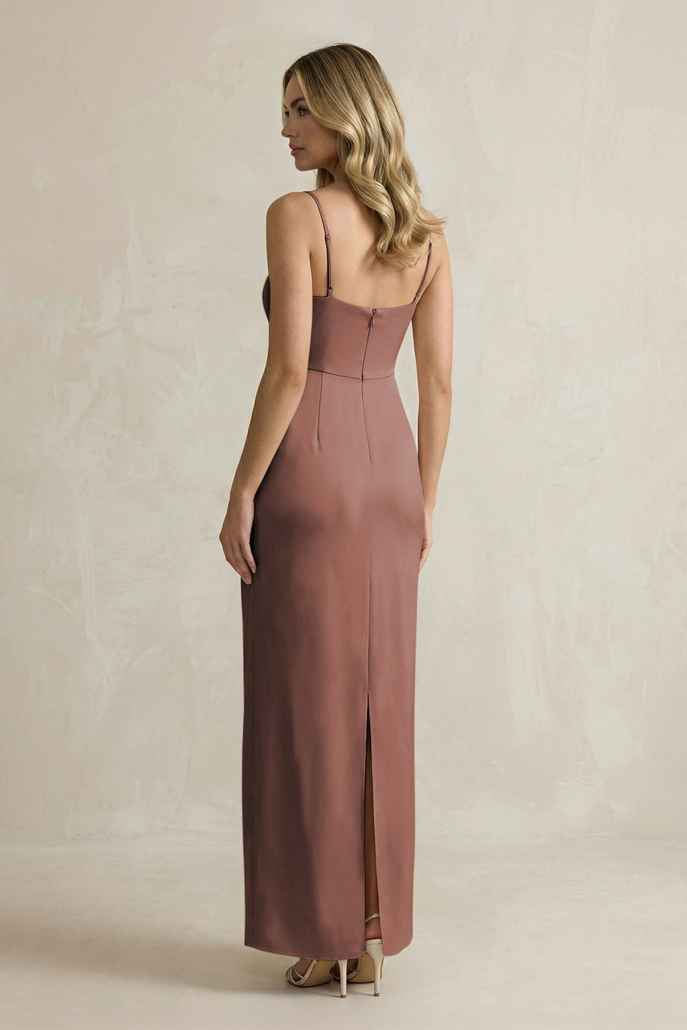 Sheath Spaghetti Straps Satin Bridesmaid Dress in Espresso