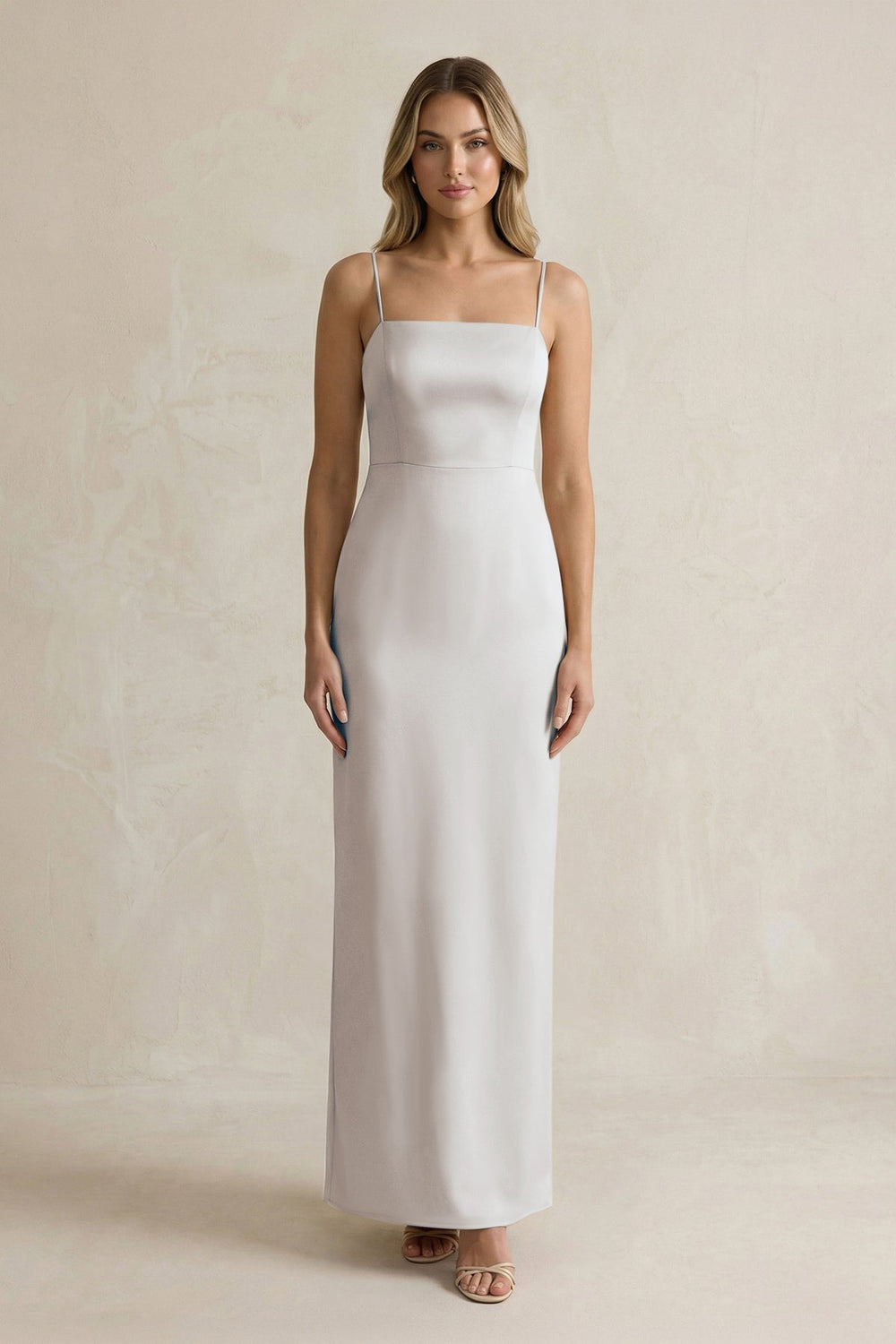 Sheath Spaghetti Straps Satin Bridesmaid Dress in Frost