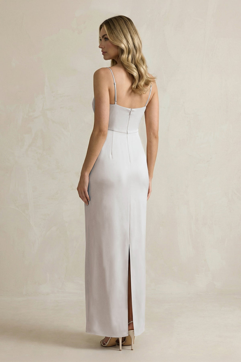 Sheath Spaghetti Straps Satin Bridesmaid Dress in Frost