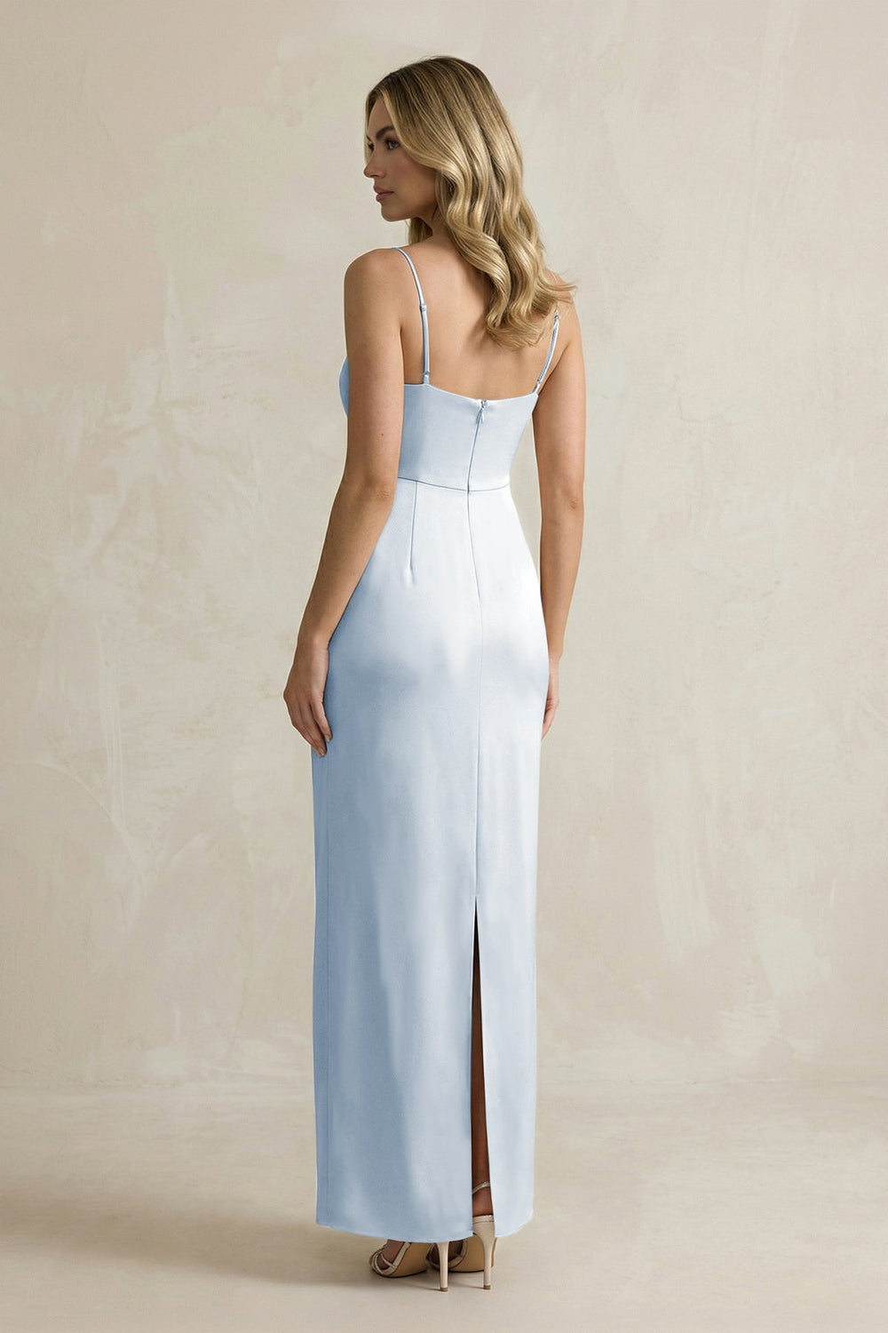 Sheath Spaghetti Straps Satin Bridesmaid Dress in Ice