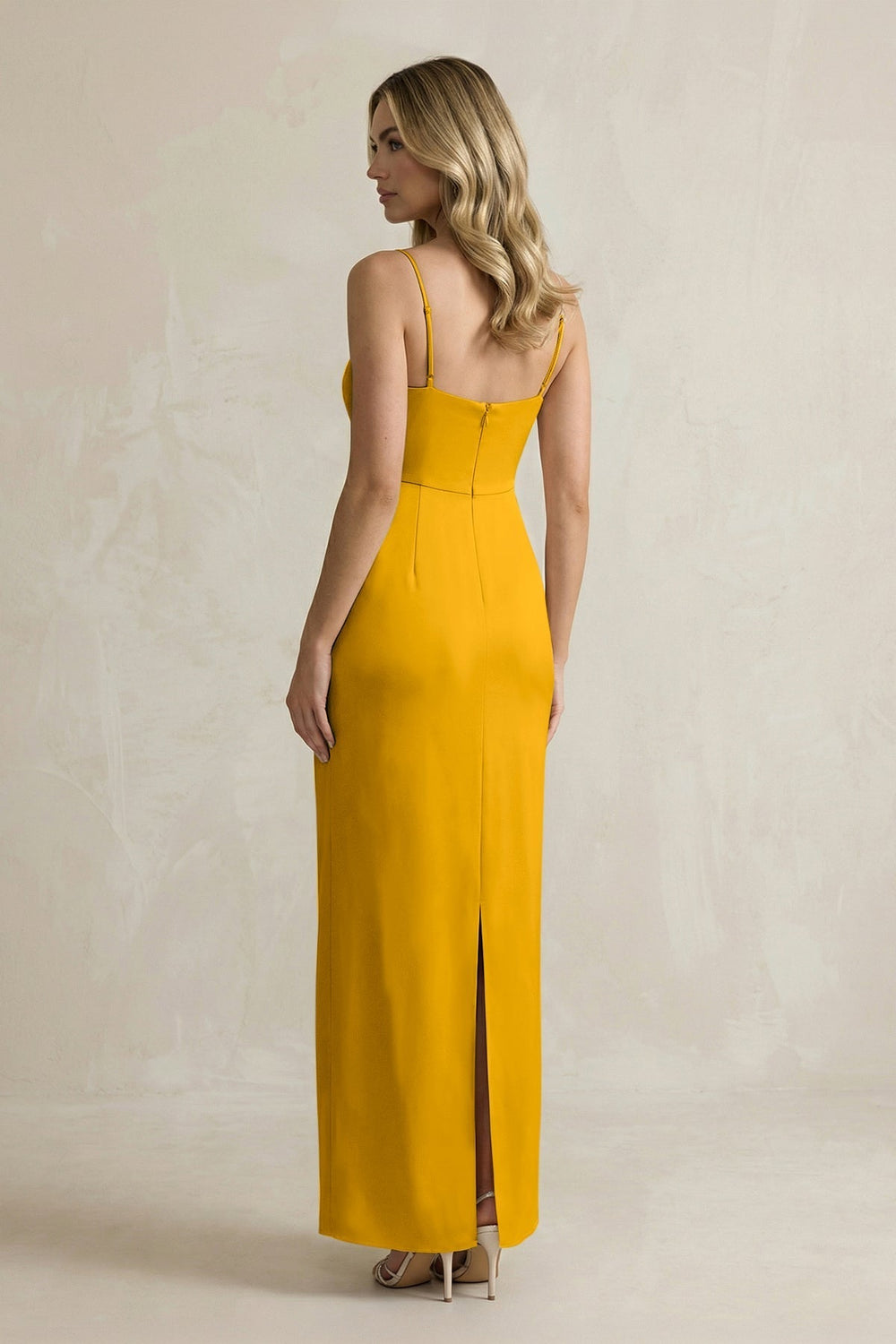 Sheath Spaghetti Straps Satin Bridesmaid Dress in Marigold