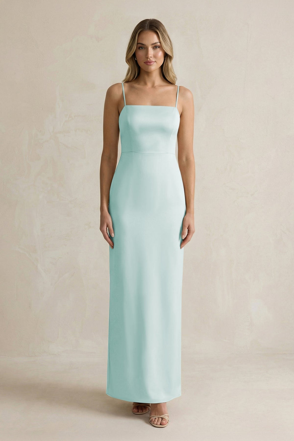 Sheath Spaghetti Straps Satin Bridesmaid Dress in Mist