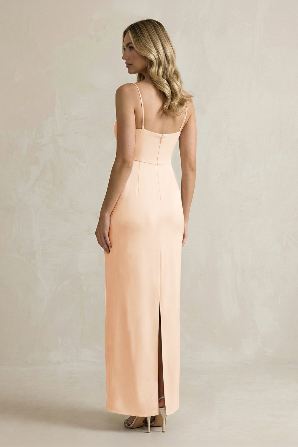 Sheath Spaghetti Straps Satin Bridesmaid Dress in Pale Blush