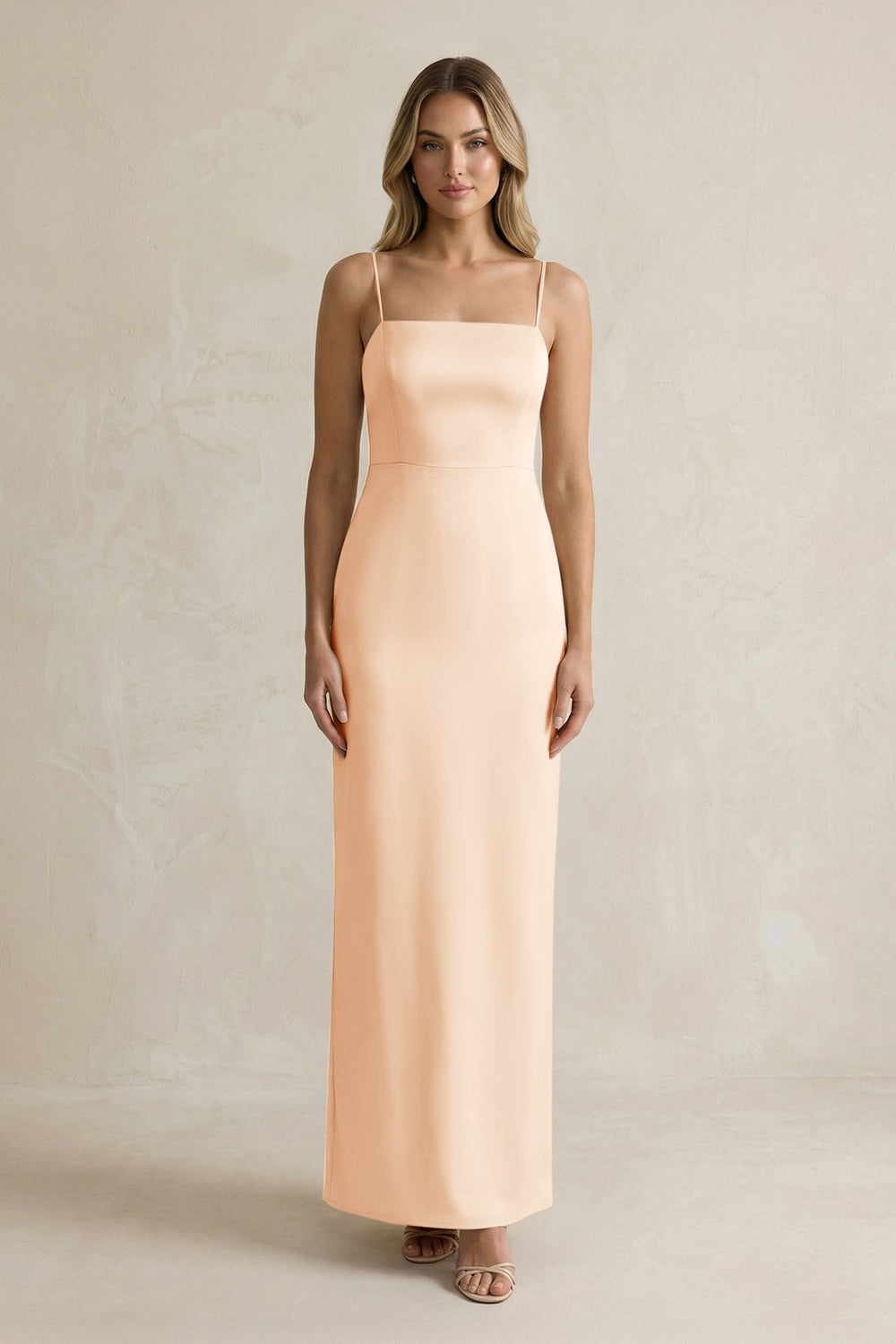 Sheath Spaghetti Straps Satin Bridesmaid Dress in Pale Blush