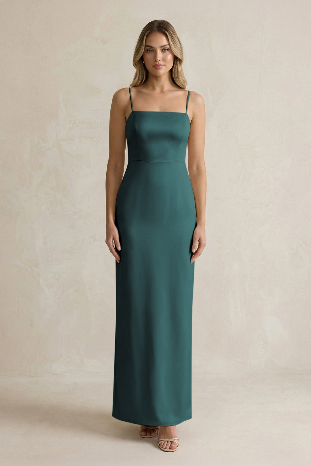 Sheath Spaghetti Straps Satin Bridesmaid Dress in Pine