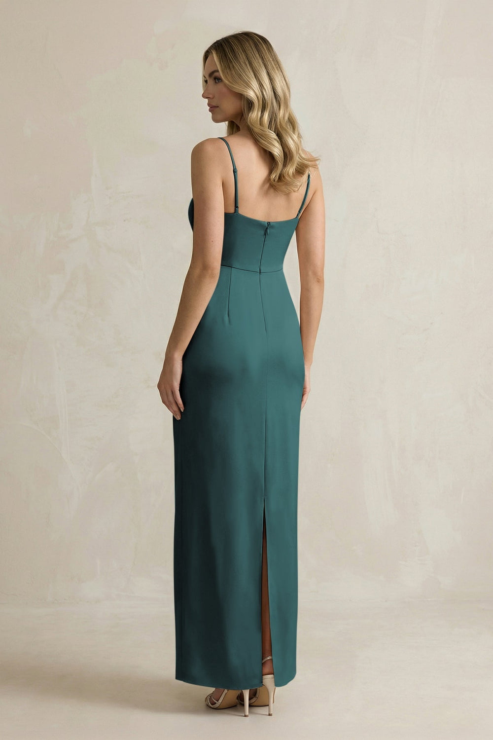 Sheath Spaghetti Straps Satin Bridesmaid Dress in Pine