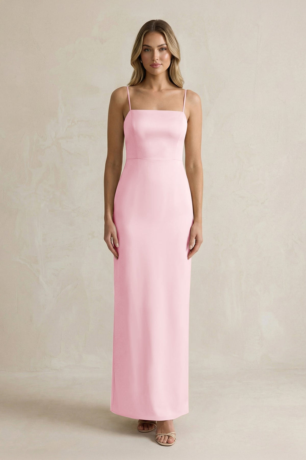 Sheath Spaghetti Straps Satin Bridesmaid Dress in Pink