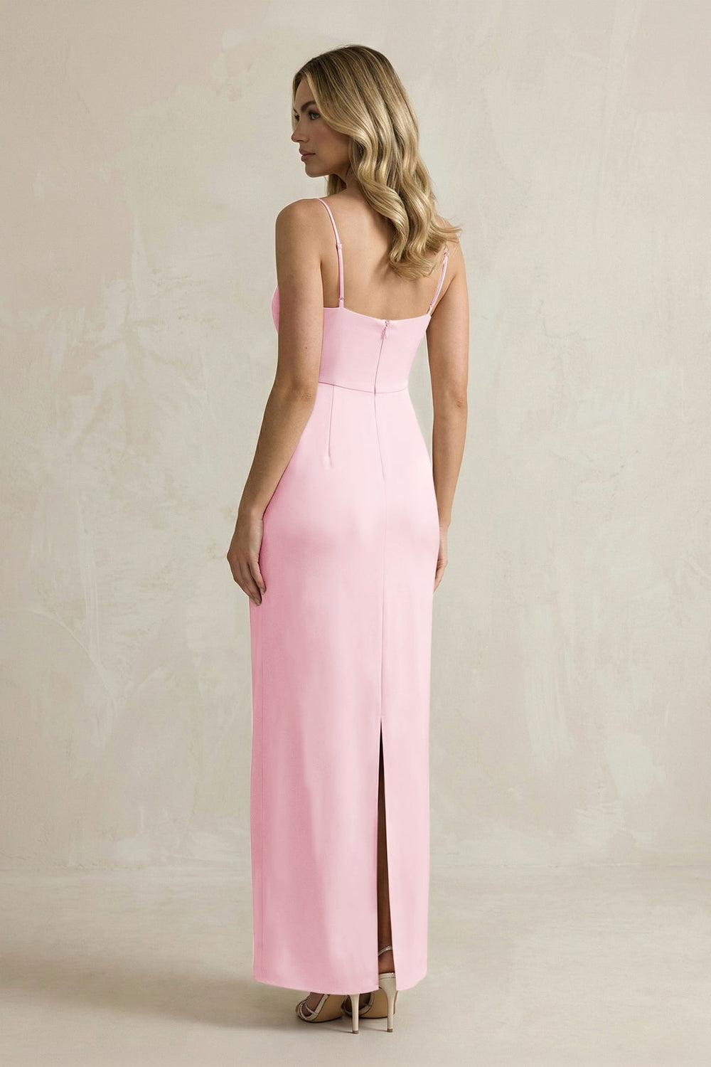 Sheath Spaghetti Straps Satin Bridesmaid Dress in Pink