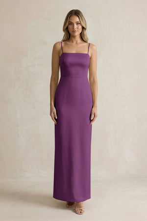Sheath Spaghetti Straps Satin Bridesmaid Dress in Plum - KISS BRIDAL Bridesmaid Dresses