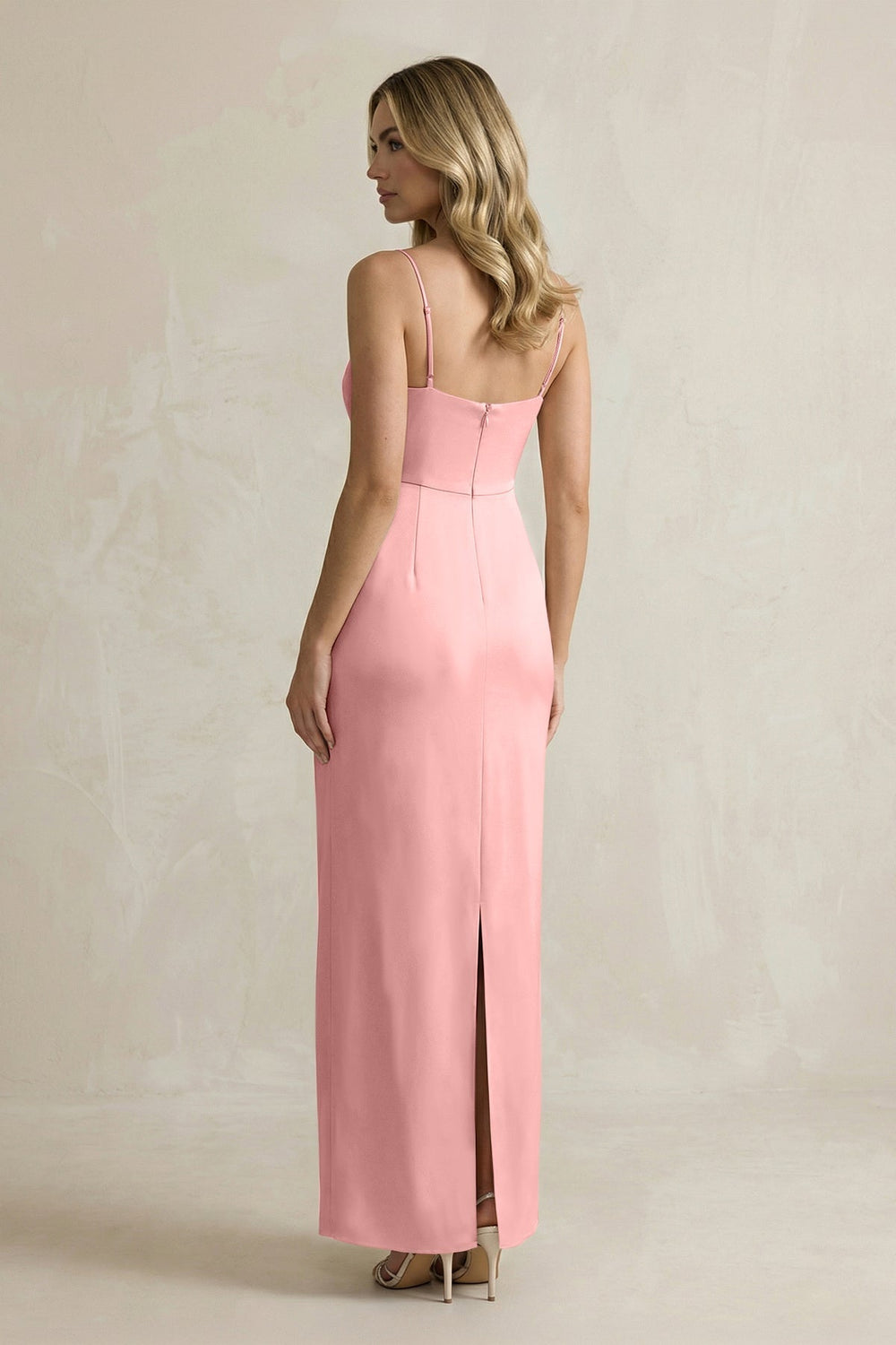 Sheath Spaghetti Straps Satin Bridesmaid Dress in Rosette