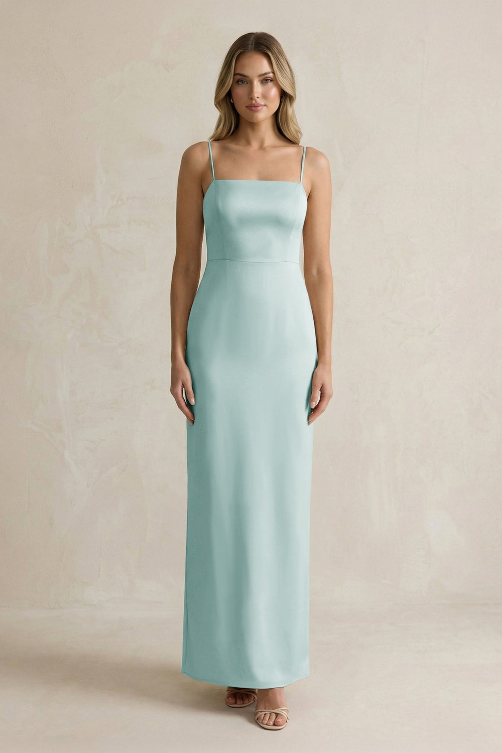 Sheath Spaghetti Straps Satin Bridesmaid Dress in Sage