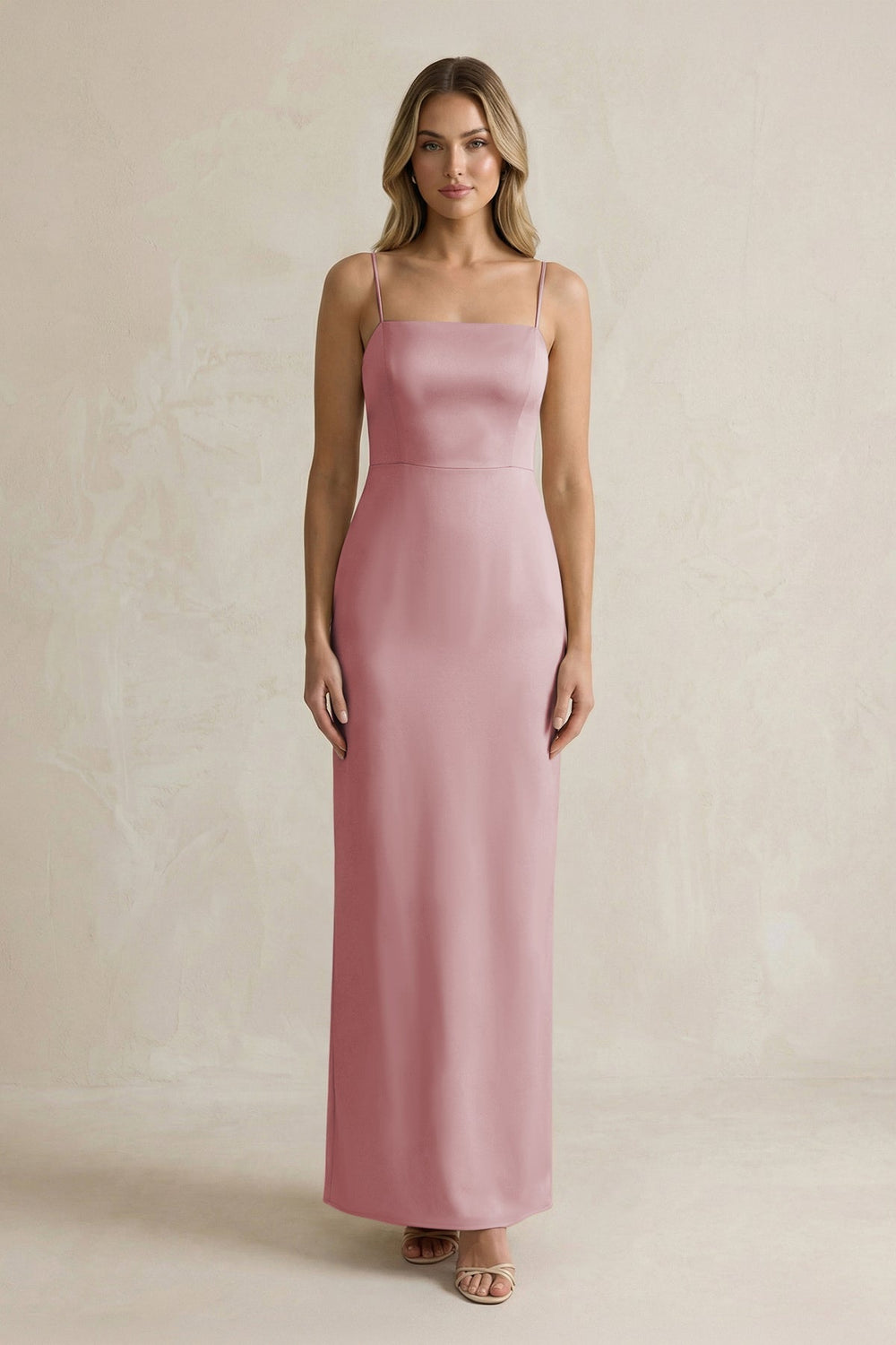 Sheath Spaghetti Straps Satin Bridesmaid Dress in Toffee