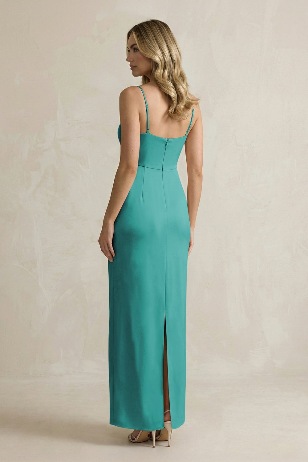 Sheath Spaghetti Straps Satin Bridesmaid Dress in Turquoise