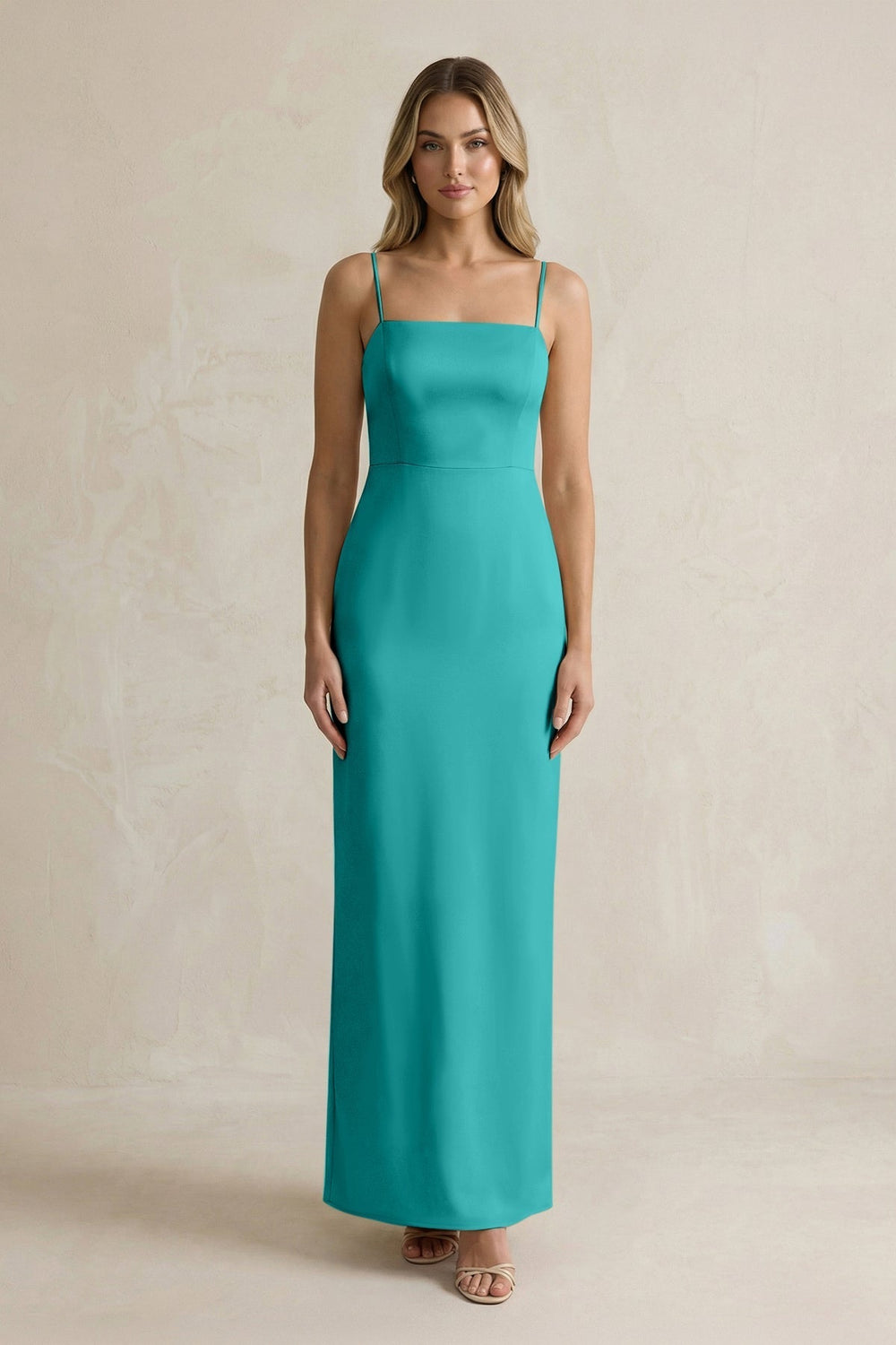 Sheath Spaghetti Straps Satin Bridesmaid Dress in Turquoise