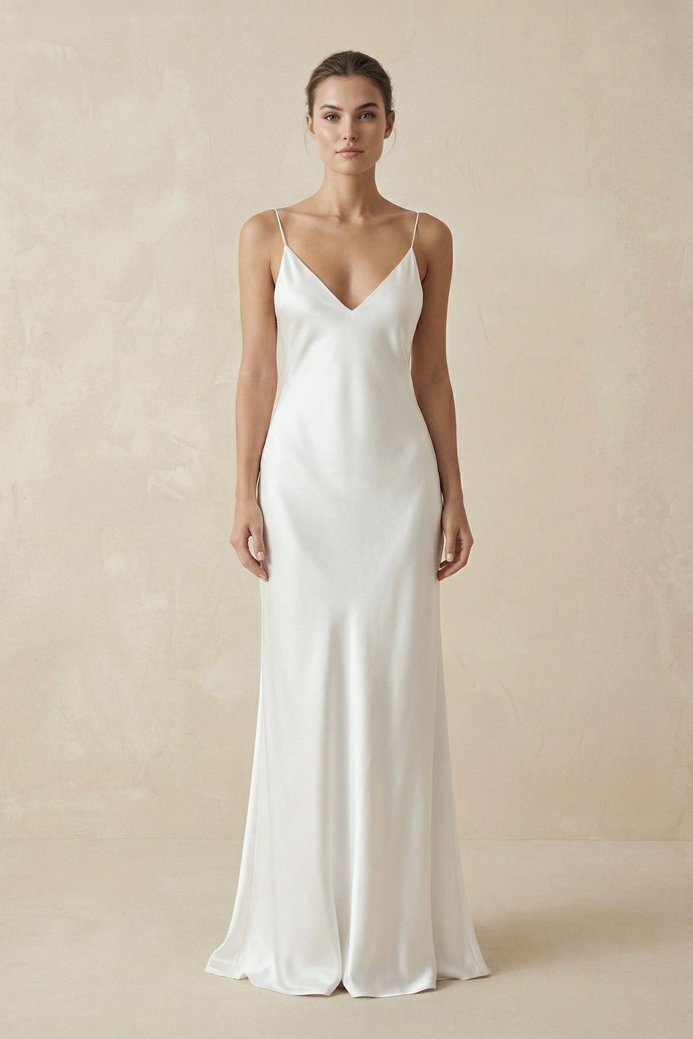 Simple Sheath Spaghetti Straps Wedding Dress in White