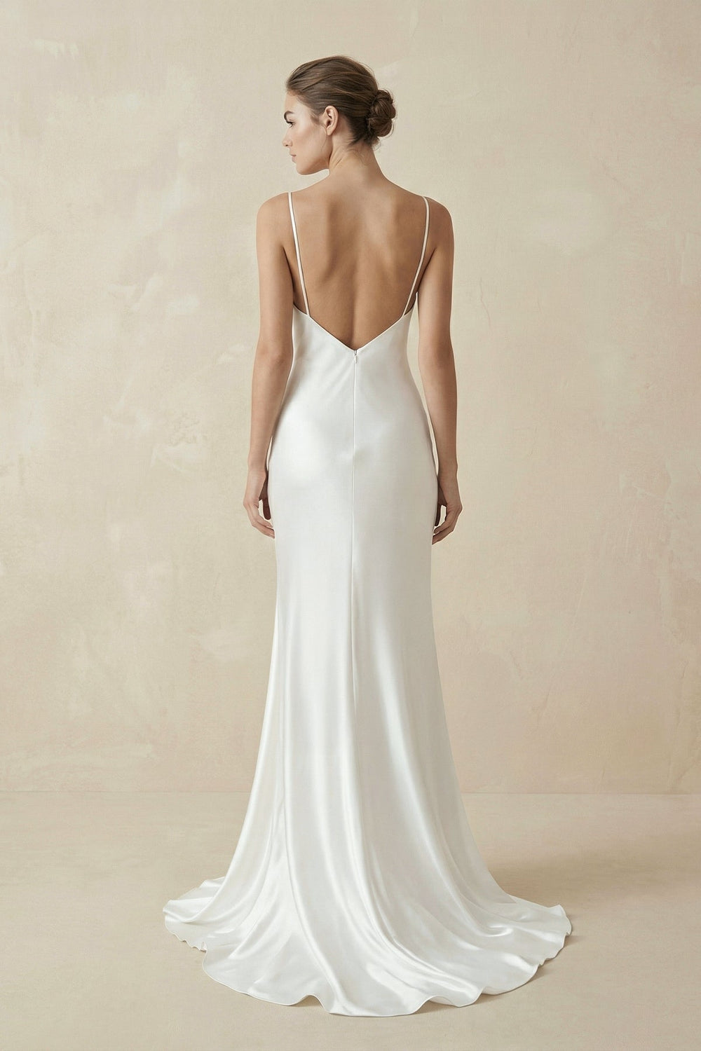 Simple Sheath Spaghetti Straps Wedding Dress in White