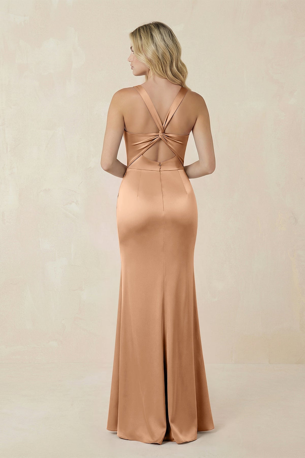 Sheath Square Neck Ruched Satin Bridesmaid Dress in Bronzer