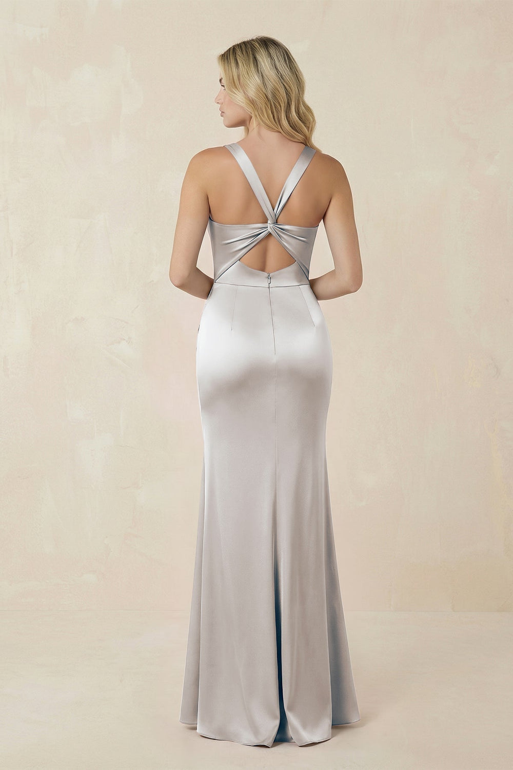 Sheath Square Neck Ruched Satin Bridesmaid Dress in Frost