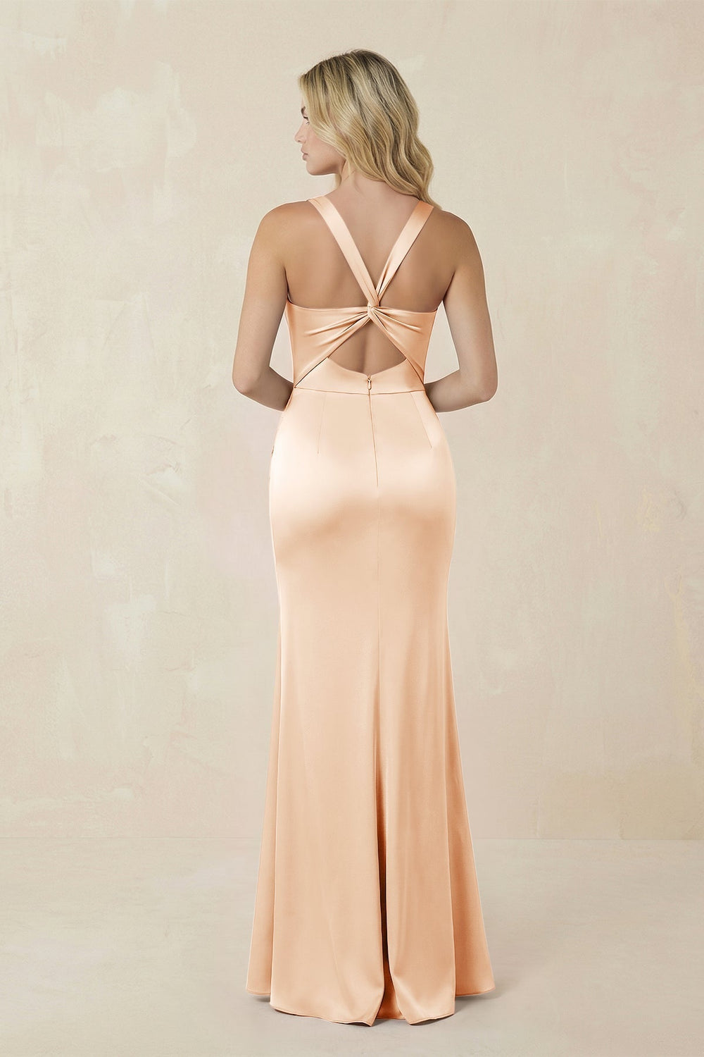 Sheath Square Neck Ruched Satin Bridesmaid Dress in Pale Blush