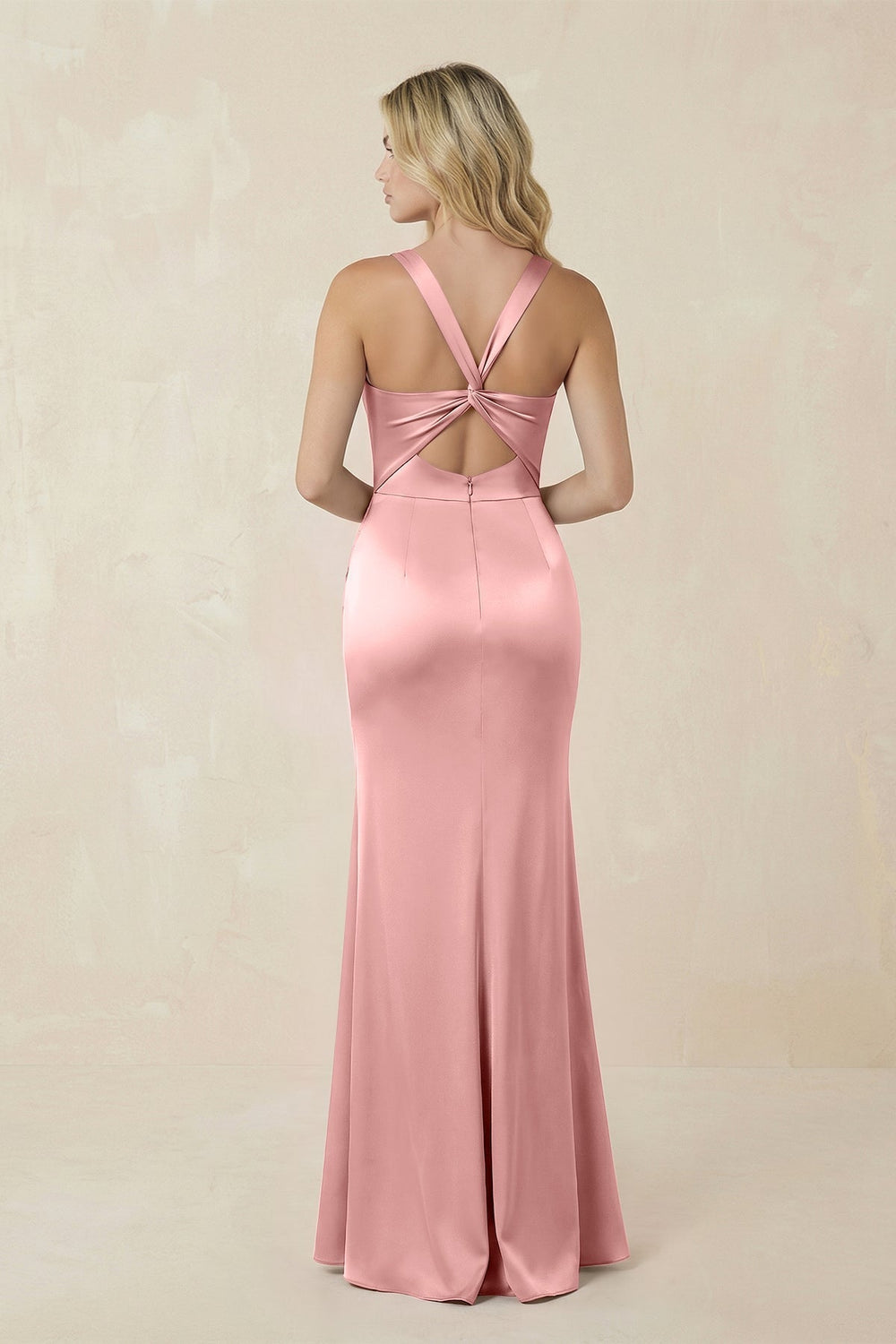 Sheath Square Neck Ruched Satin Bridesmaid Dress in Rosette